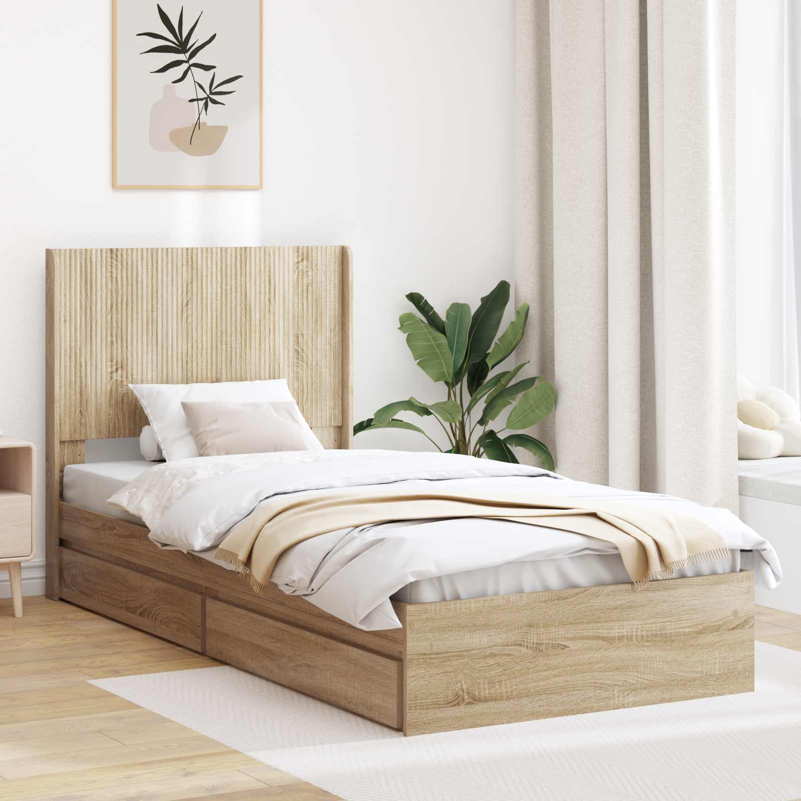 Struttura del letto con stoccaggio e testata Rovere Sonoma | homemem39