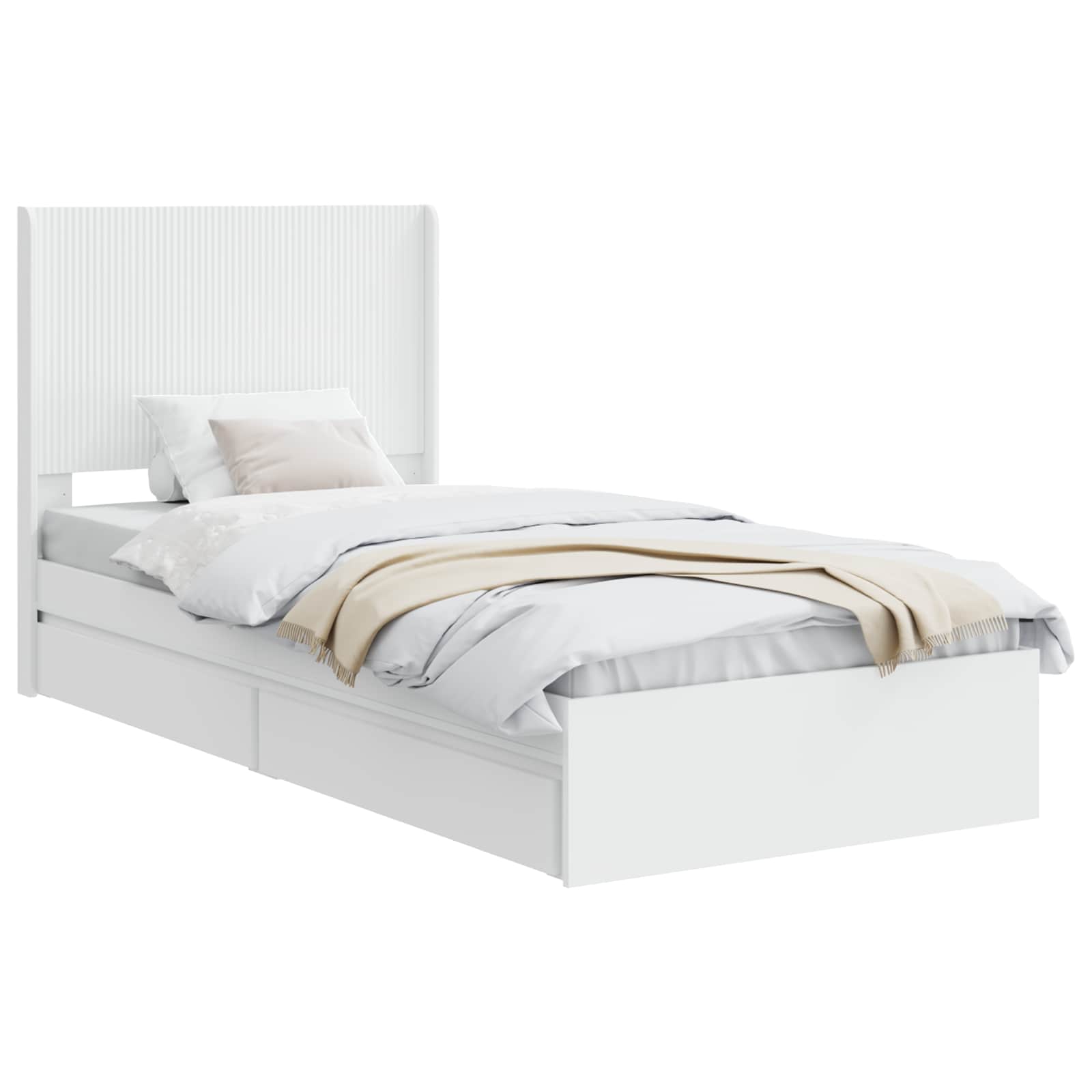 Struttura del letto con stoccaggio e testata Bianco 75 x 190 cm | homemem39