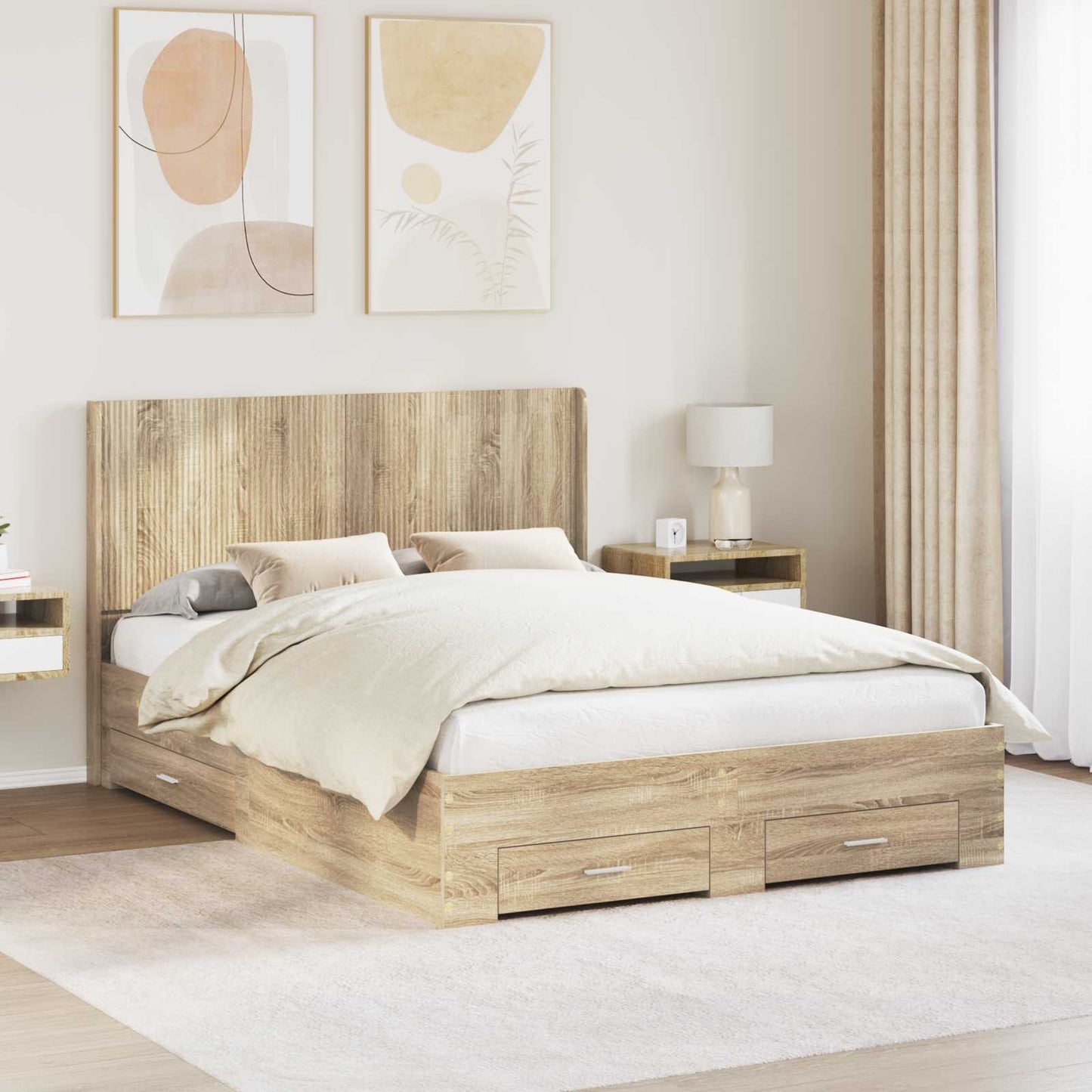 Struttura del letto con stoccaggio e testata Rovere Sonoma | homemem39