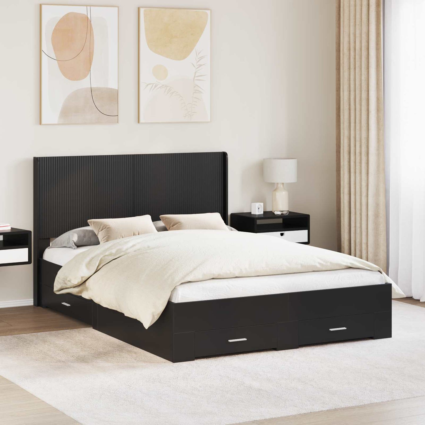 Struttura del letto con stoccaggio e testata Nero 135 x 190 cm | homemem39