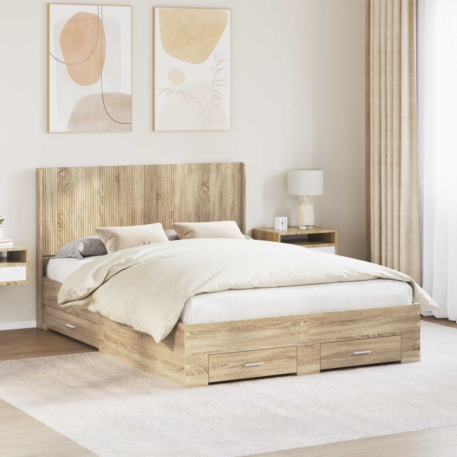 Struttura del letto con stoccaggio e testata Rovere Sonoma | homemem39