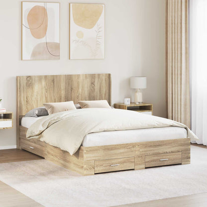 Struttura del letto con stoccaggio e testata Rovere Sonoma | homemem39