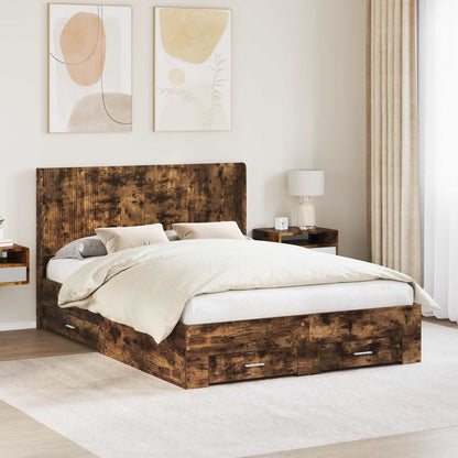 Struttura del letto con stoccaggio e testata Rovere Fumo