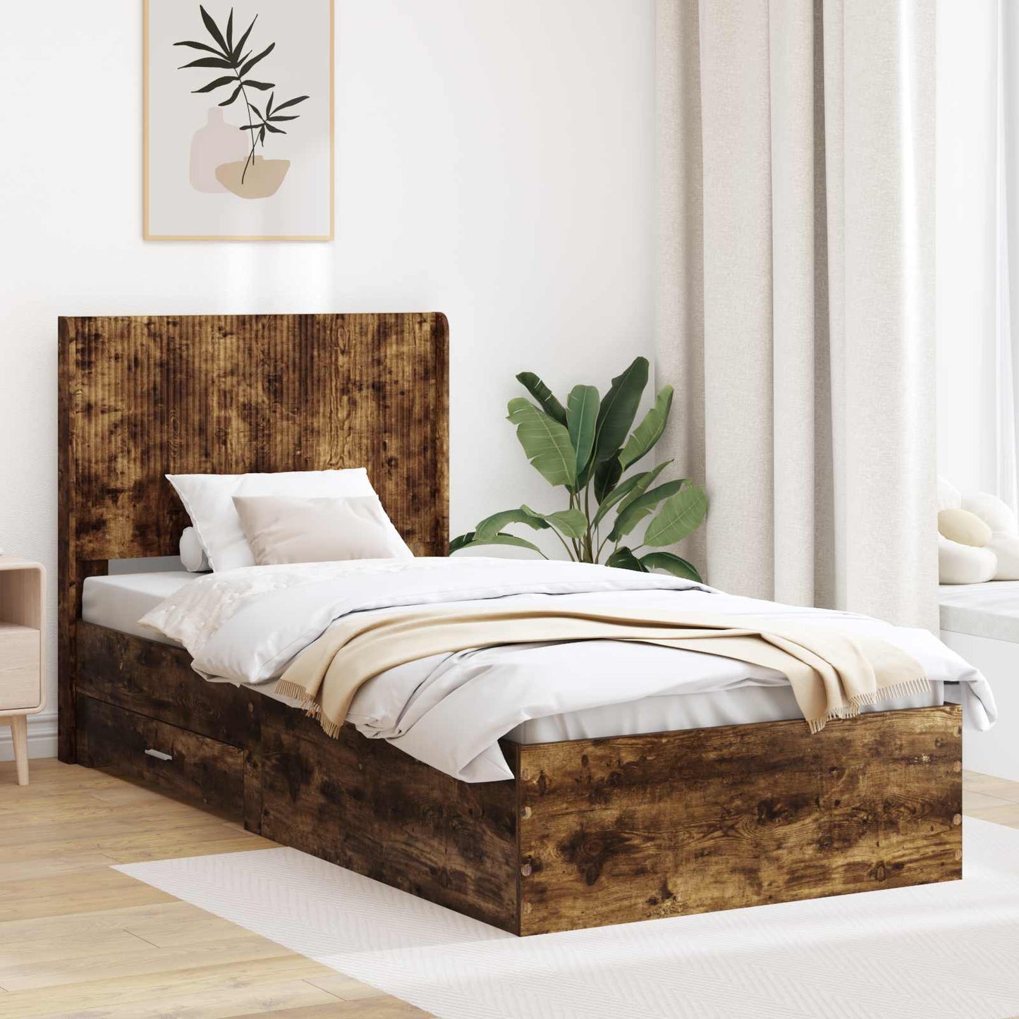 Struttura del letto con stoccaggio e testata Rovere Fumo | homemem39