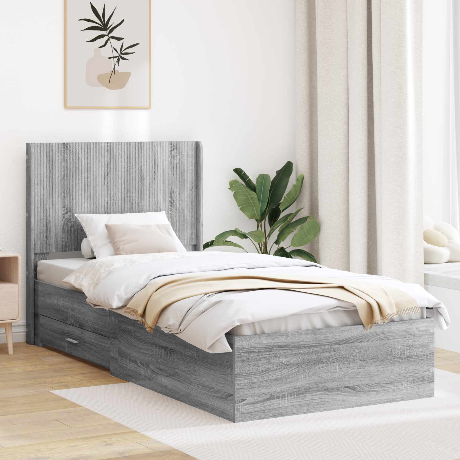 Struttura del letto con stoccaggio e testata Sonoma grigio | homemem39