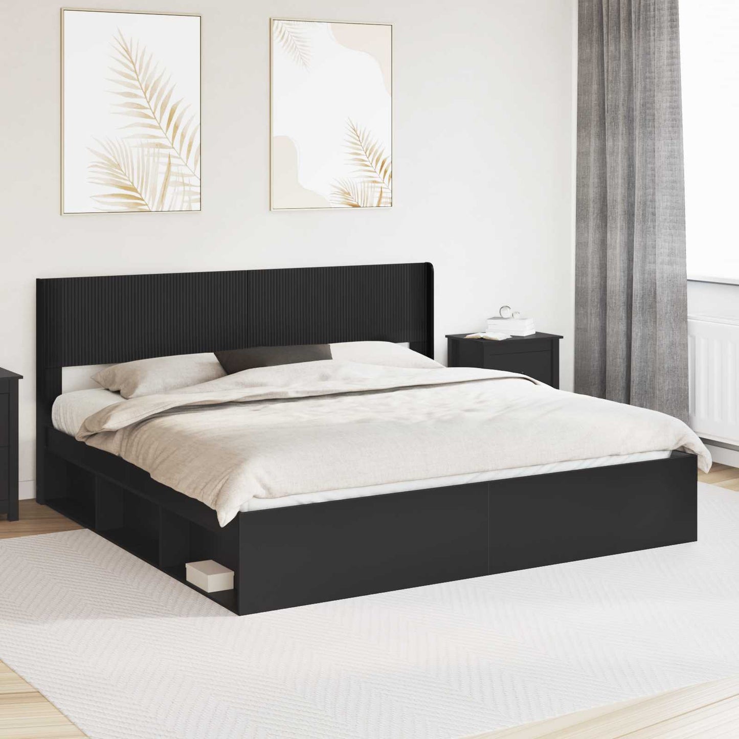 Struttura del letto con stoccaggio e testata Nero 180 x 200 cm | homemem39