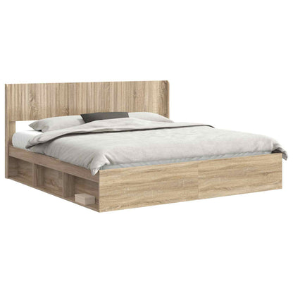 Struttura del letto con stoccaggio e testata Rovere Sonoma | homemem39