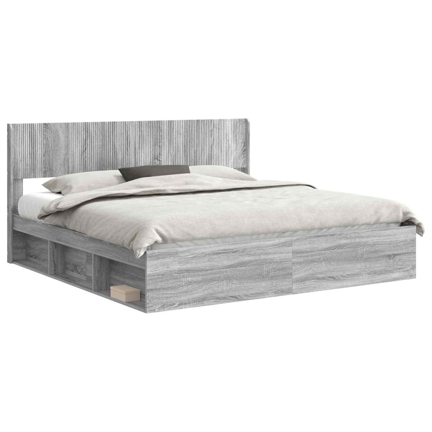 Struttura del letto con stoccaggio e testata Sonoma grigio | homemem39