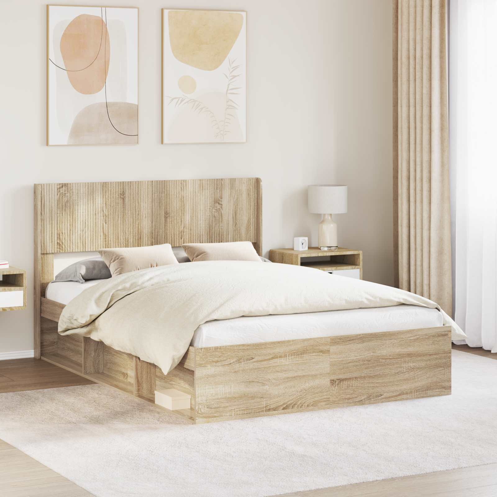 Struttura del letto con stoccaggio e testata Rovere Sonoma | homemem39