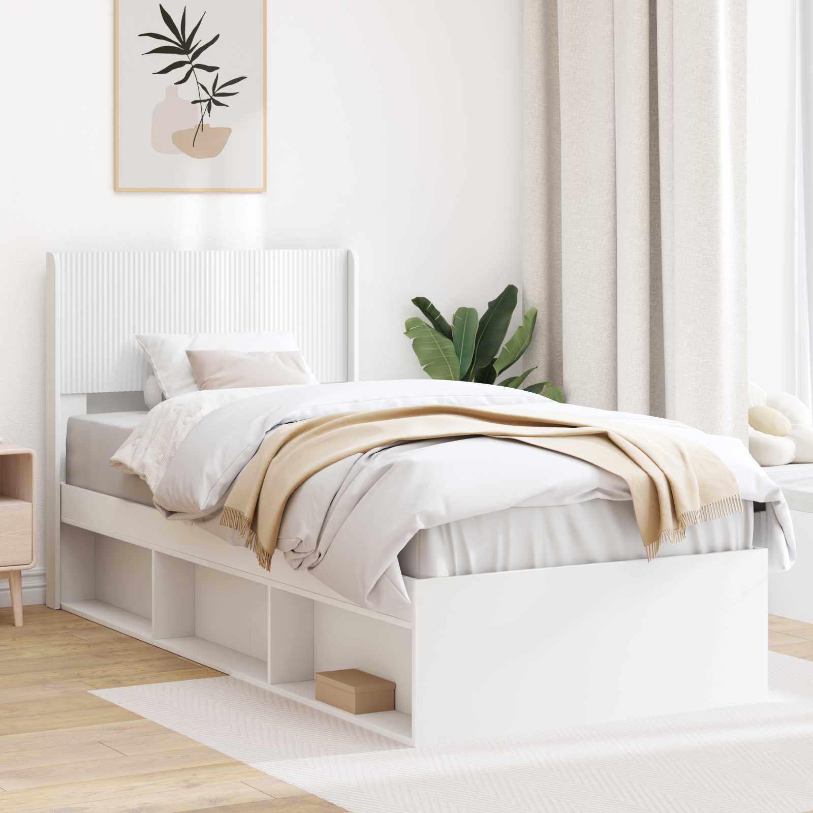 Struttura del letto con stoccaggio e testata Bianco | homemem39