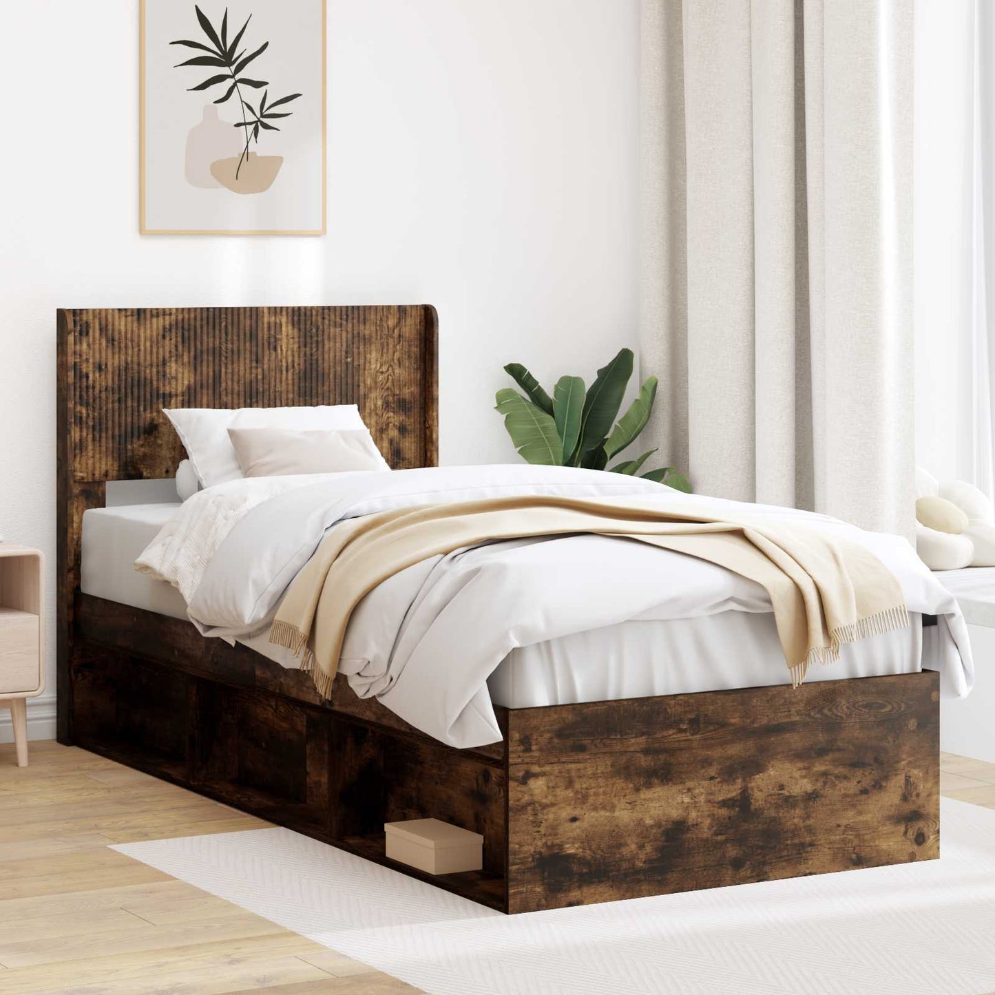 Struttura del letto con stoccaggio e testata Rovere Fumo | homemem39