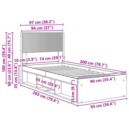 Struttura del letto con stoccaggio e testata Nero 90 x 200 cm | homemem39