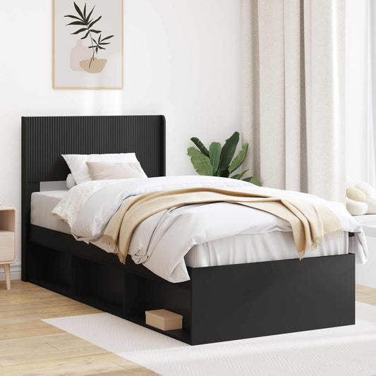 Struttura del letto con stoccaggio e testata Nero 90 x 190 cm | homemem39