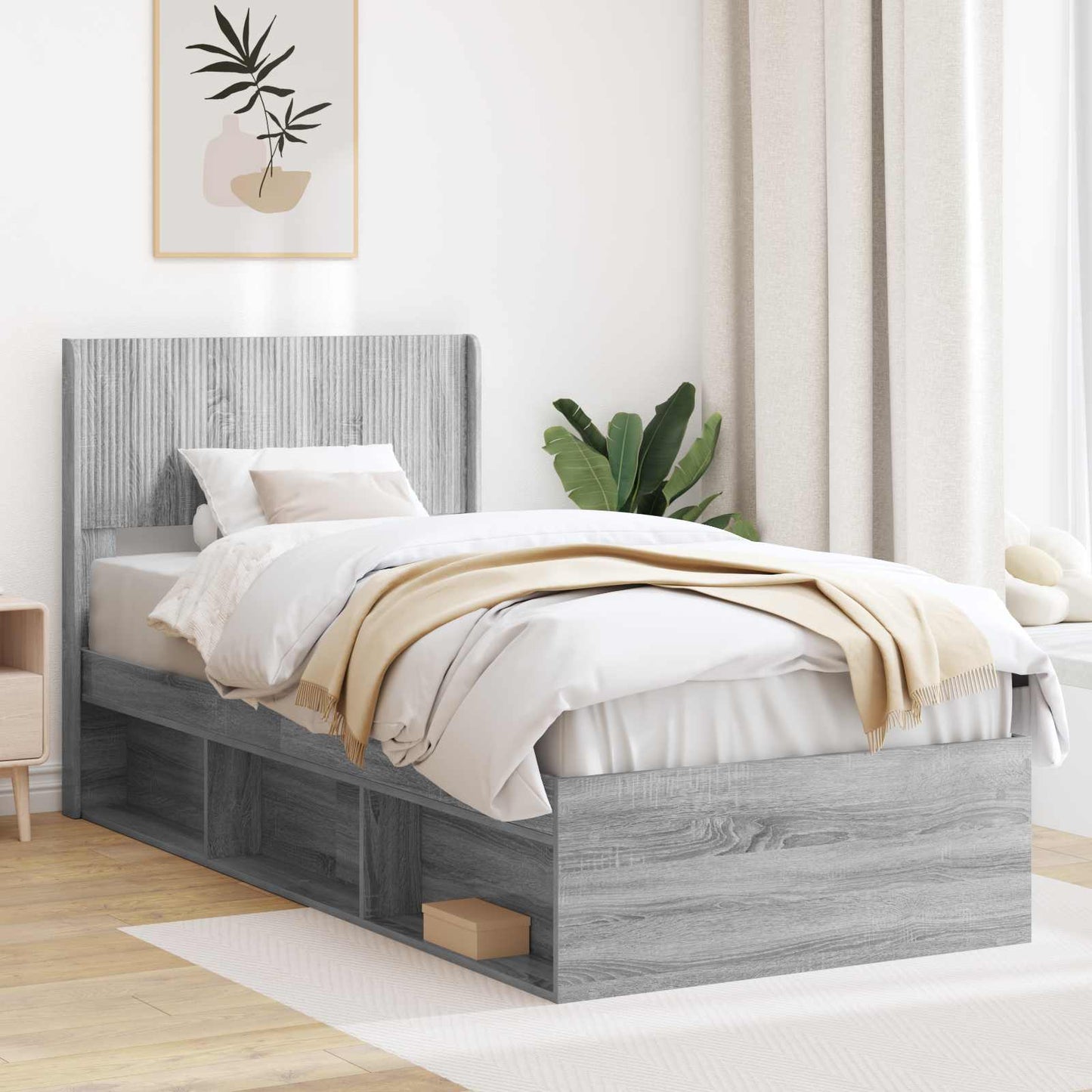 Struttura del letto con stoccaggio e testata Sonoma grigio | homemem39