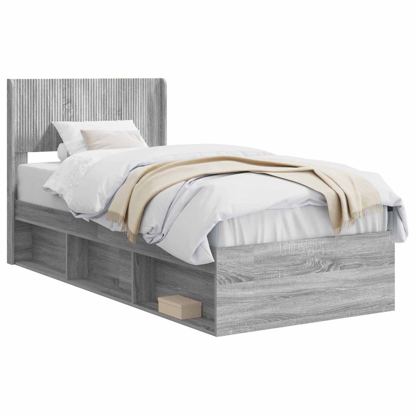 Struttura del letto con stoccaggio e testata Sonoma grigio | homemem39