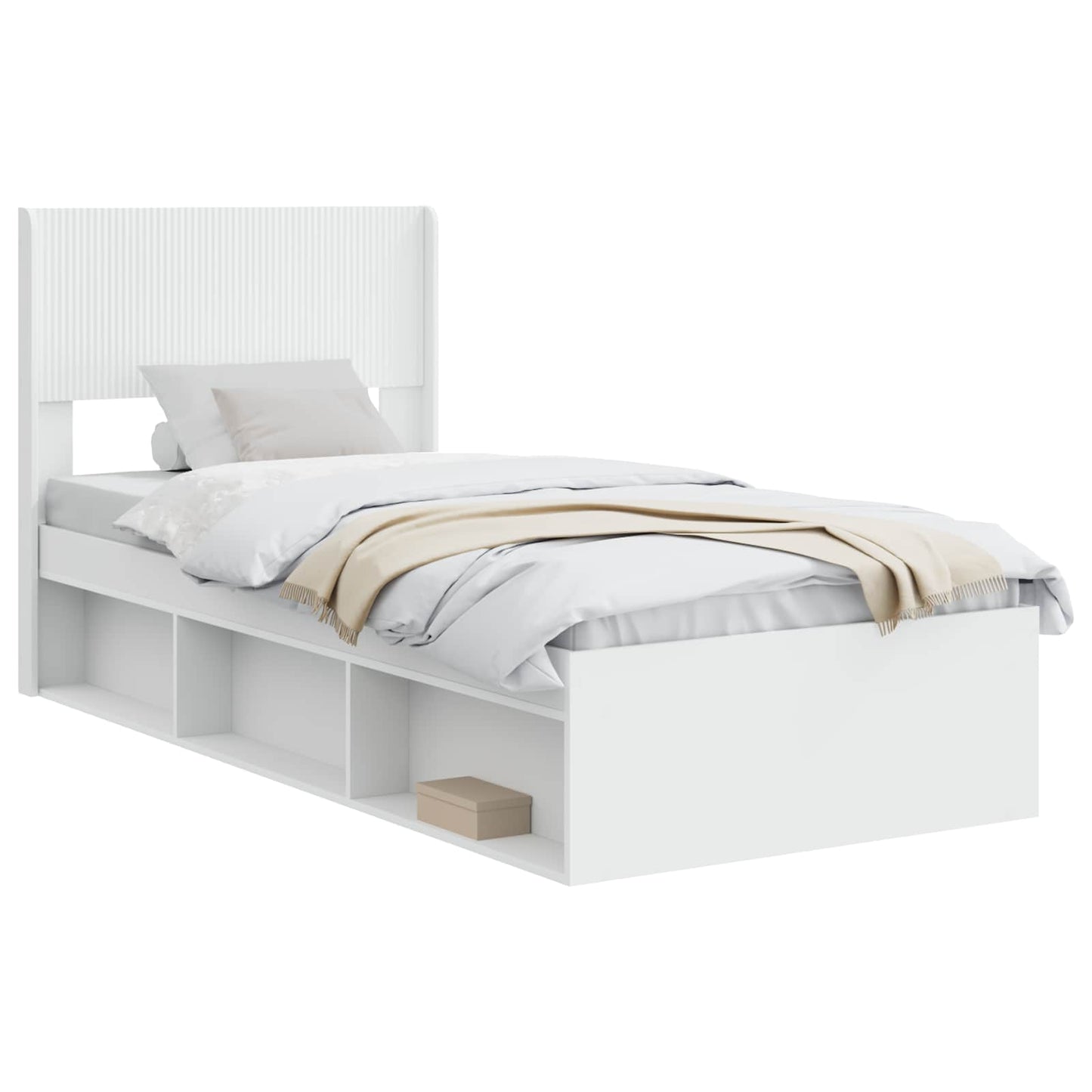 Struttura del letto con stoccaggio e testata Bianco 75 x 190 cm | homemem39