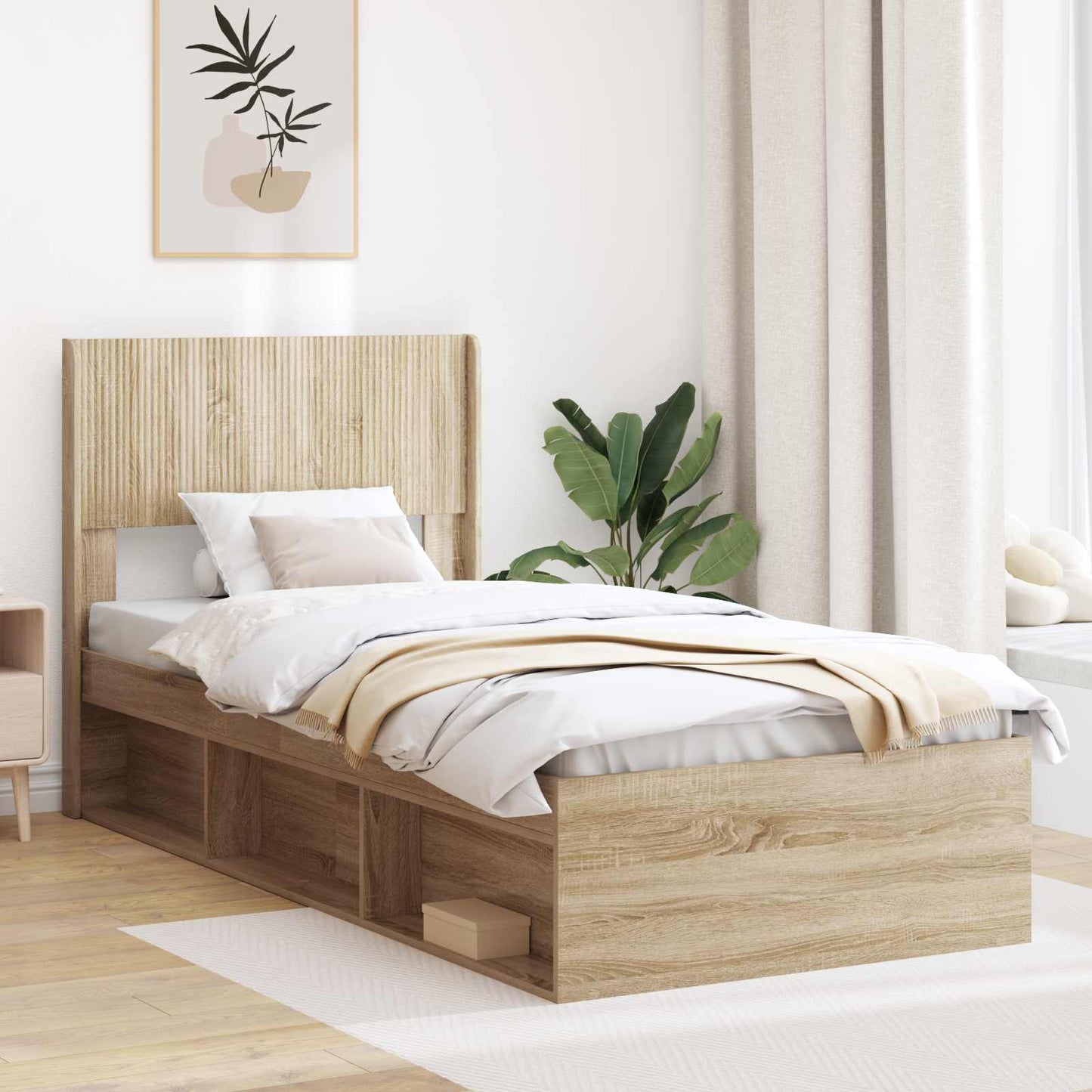 Struttura del letto con stoccaggio e testata Rovere Sonoma | homemem39