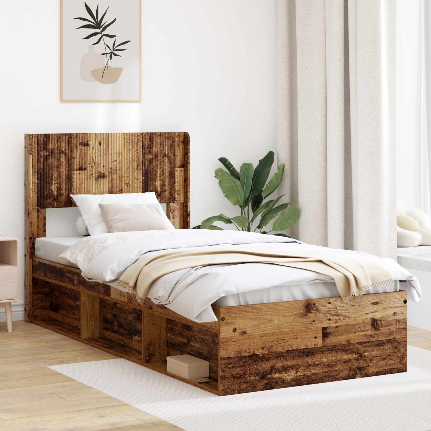 Struttura del letto con stoccaggio e testata Legno antico | homemem39