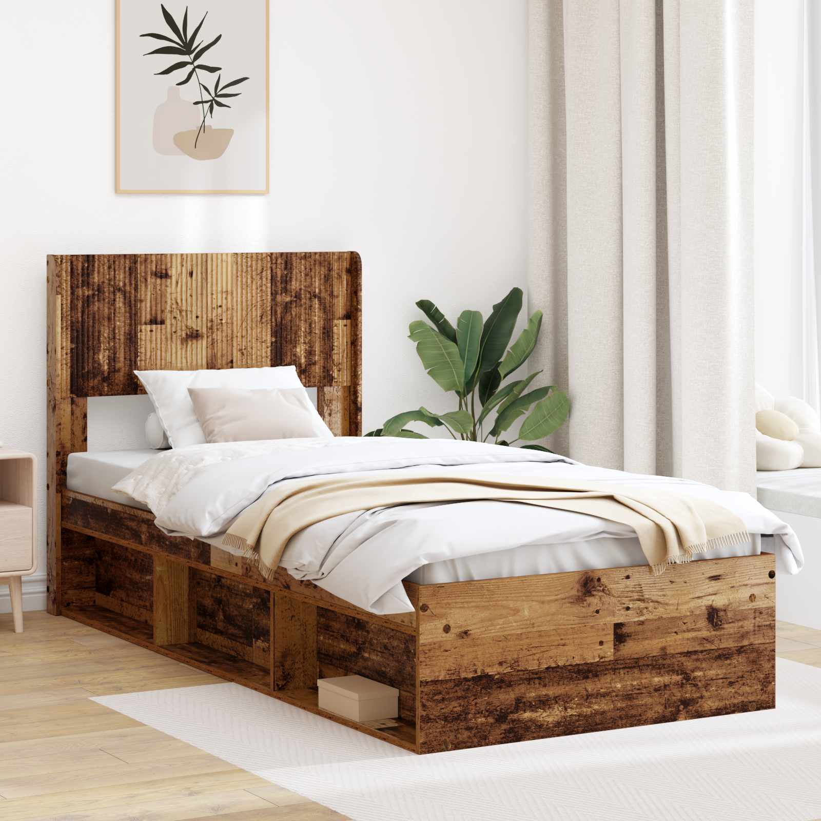 Struttura del letto con stoccaggio e testata Legno antico | homemem39
