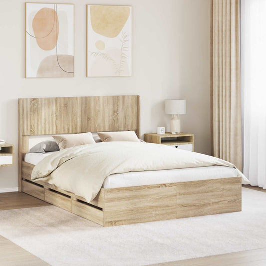 Struttura del letto con stoccaggio e testata Rovere Sonoma