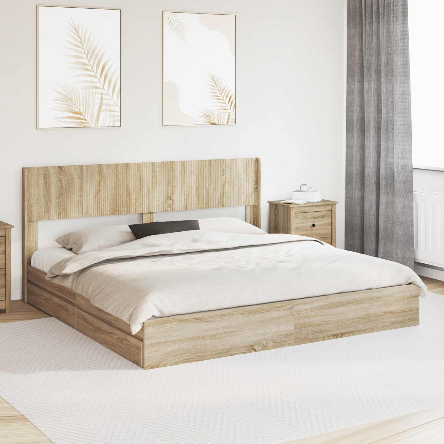 Struttura del letto con stoccaggio e testata Rovere Sonoma | homemem39