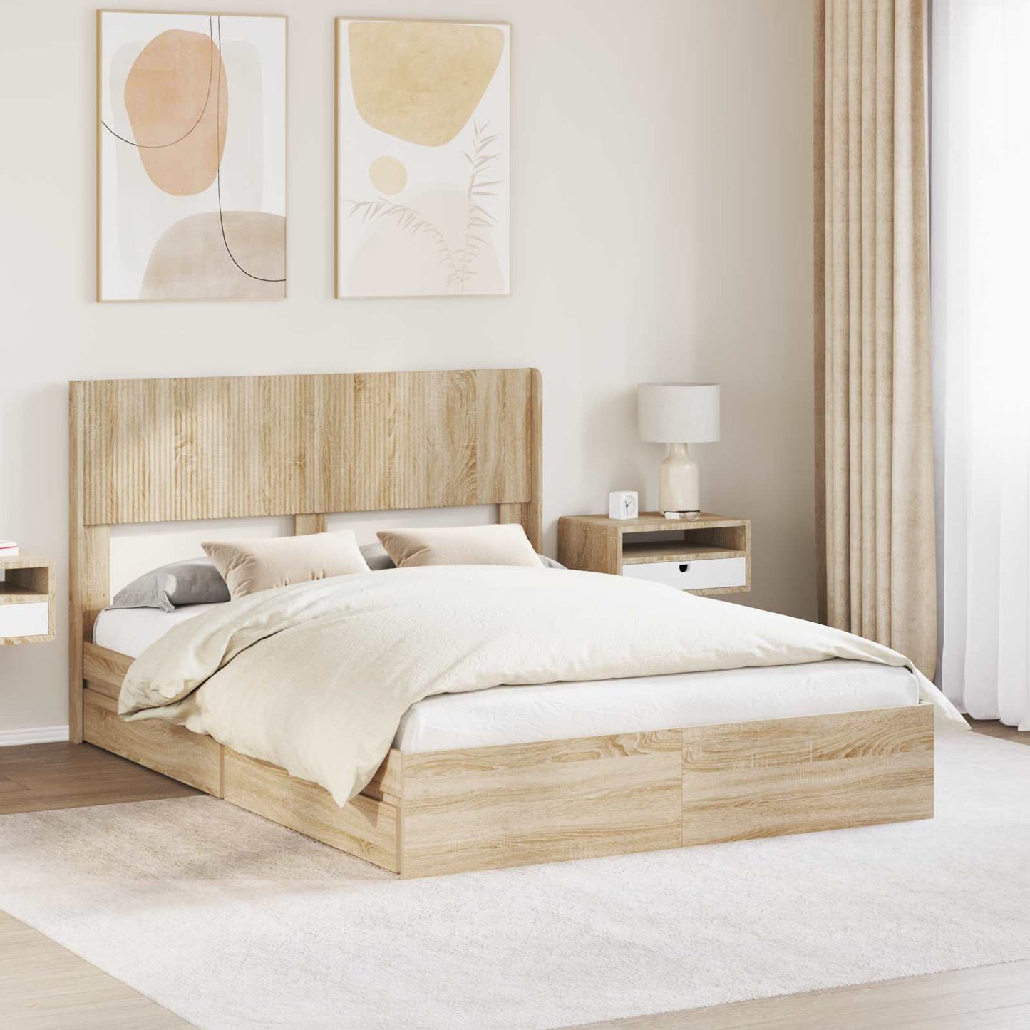 Struttura del letto con stoccaggio e testata Rovere Sonoma | homemem39