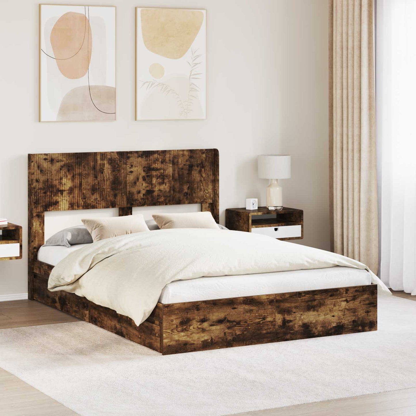 Struttura del letto con stoccaggio e testata Rovere Fumo | homemem39