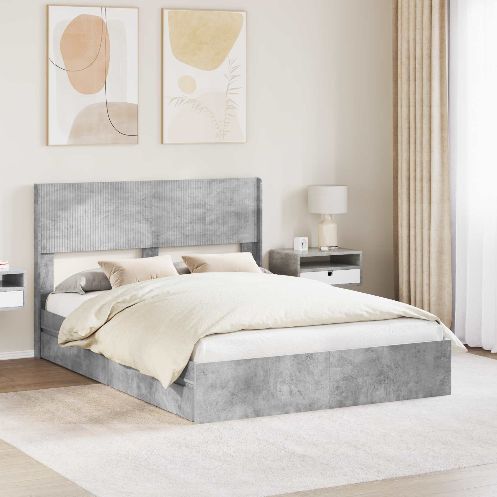 Struttura del letto con stoccaggio e testata Grigio Cemento | homemem39