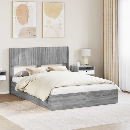 Struttura del letto con stoccaggio e testata Sonoma grigio | homemem39