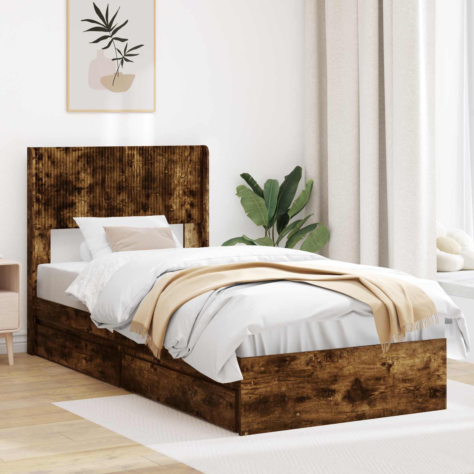 Struttura del letto con stoccaggio e testata Rovere Fumo | homemem39