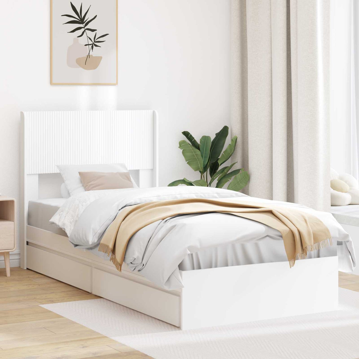 Struttura del letto con stoccaggio e testata Bianco 90 x 200 cm