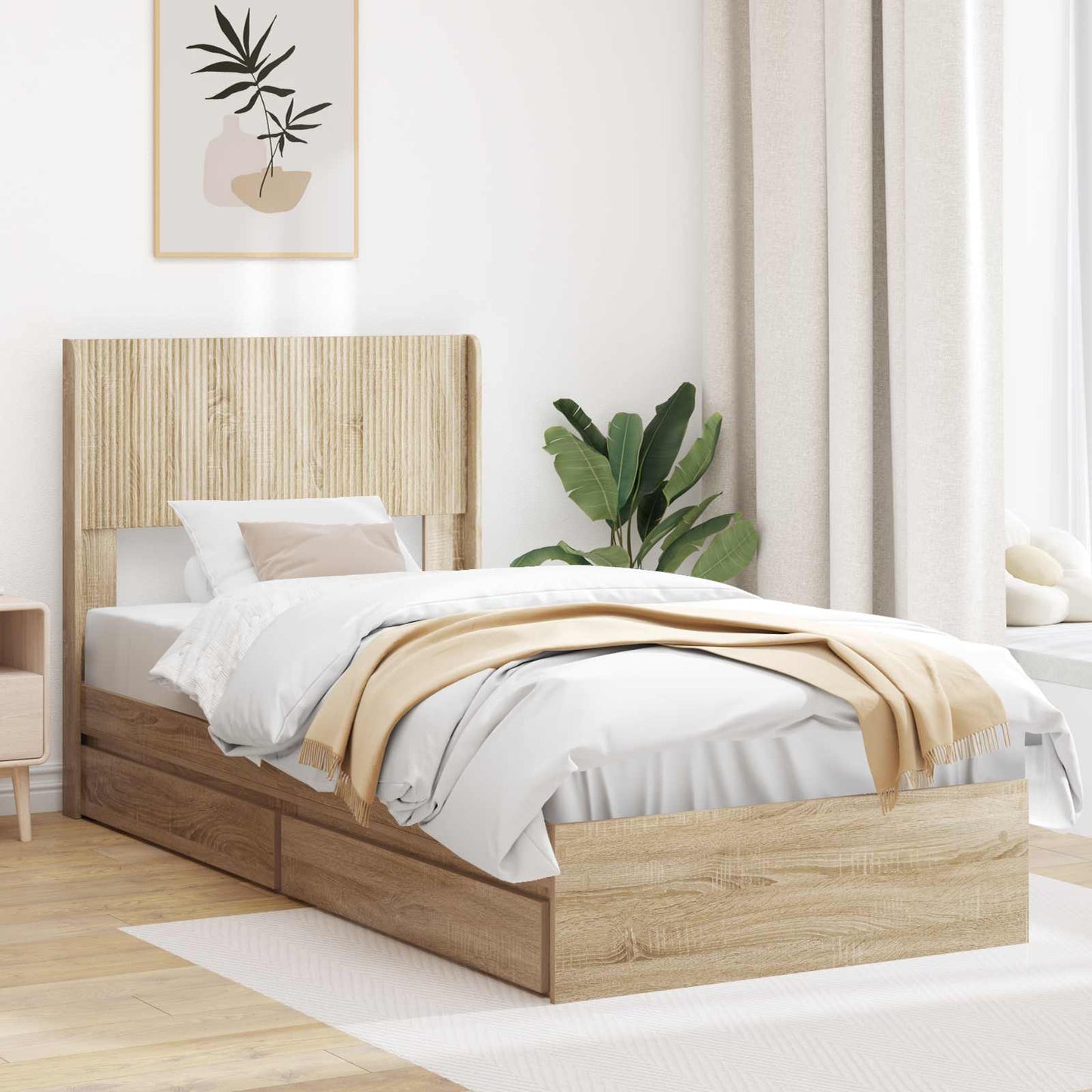 Struttura del letto con stoccaggio e testata Rovere Sonoma | homemem39