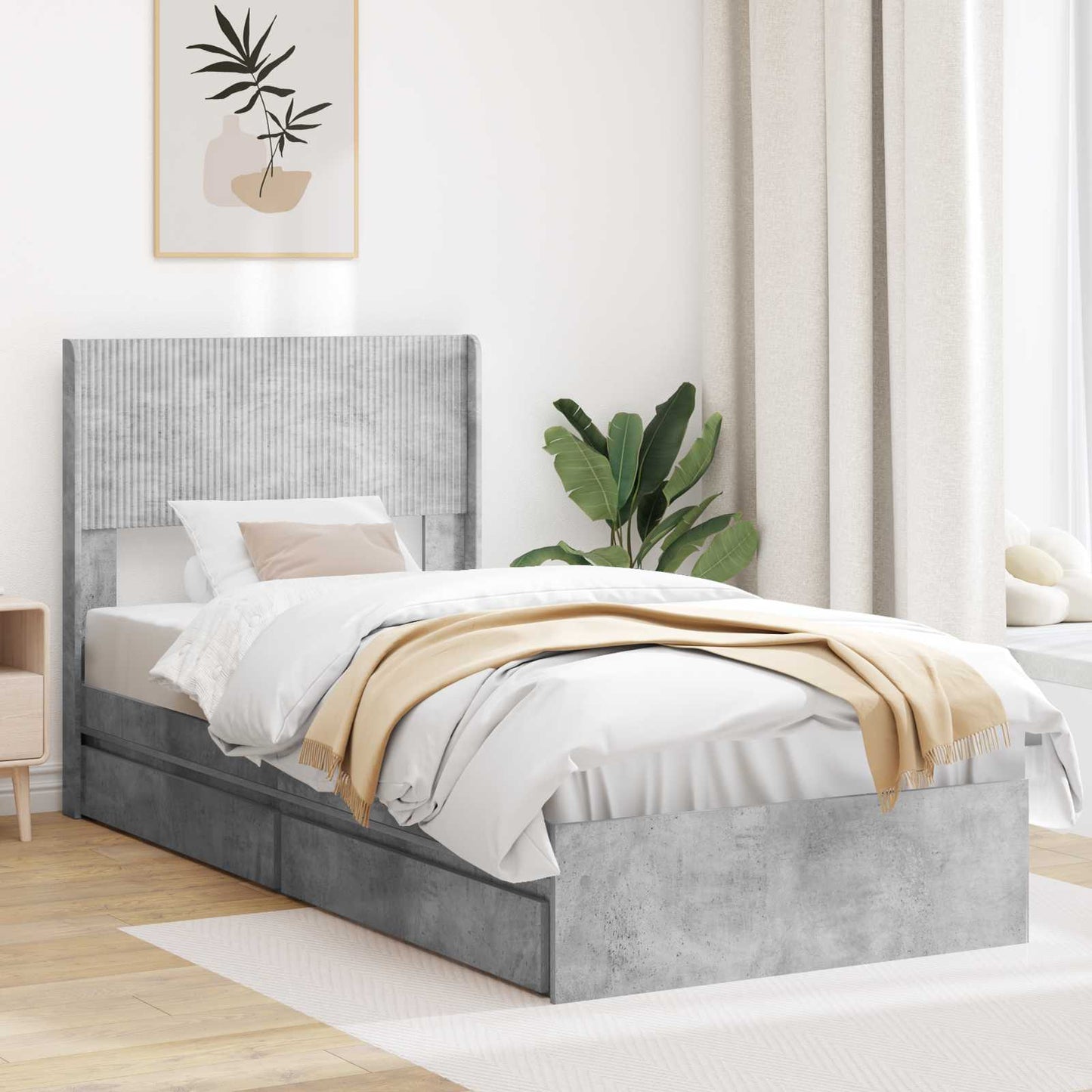 Struttura del letto con stoccaggio e testata Grigio Cemento | homemem39