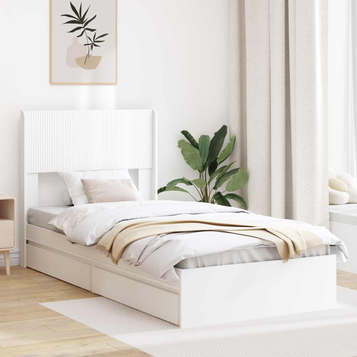 Struttura del letto con stoccaggio e testata Bianco 75 x 190 cm | homemem39
