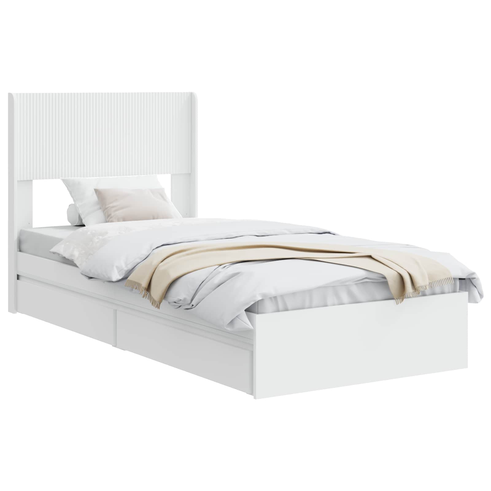 Struttura del letto con stoccaggio e testata Bianco 75 x 190 cm | homemem39