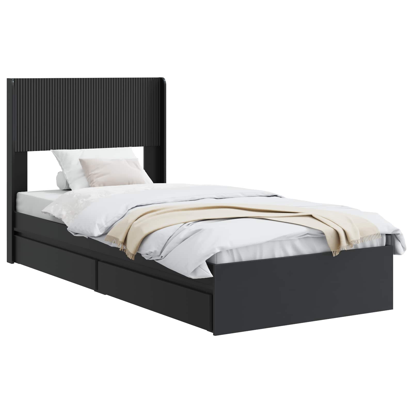 Struttura del letto con stoccaggio e testata Nero 75 x 190 cm | homemem39