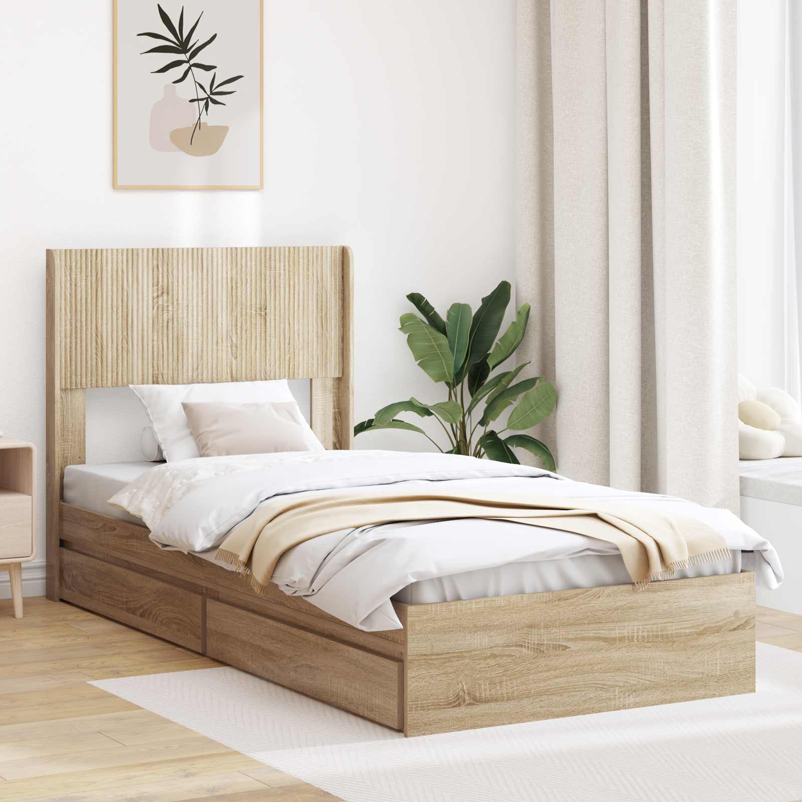 Struttura del letto con stoccaggio e testata Rovere Sonoma | homemem39
