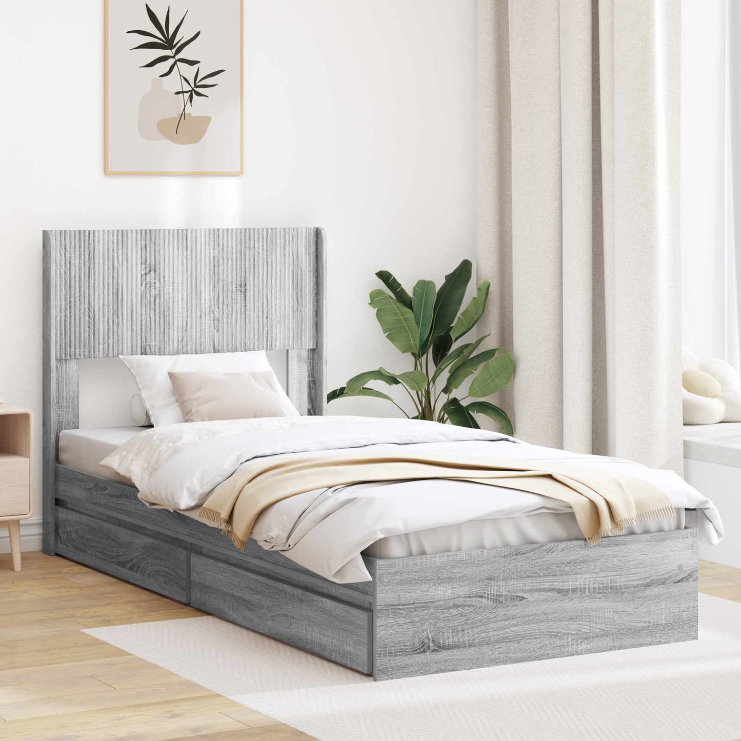 Struttura del letto con stoccaggio e testata Sonoma grigio | homemem39