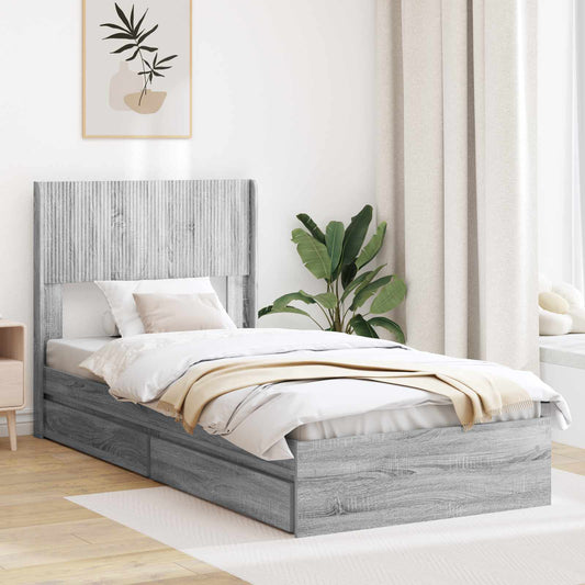 Struttura del letto con stoccaggio e testata Sonoma grigio | homemem39