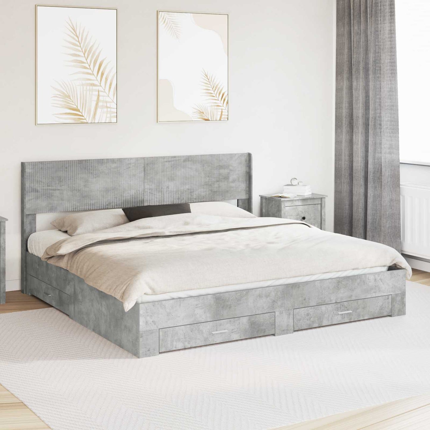 Struttura del letto con stoccaggio e testata Grigio Cemento | homemem39