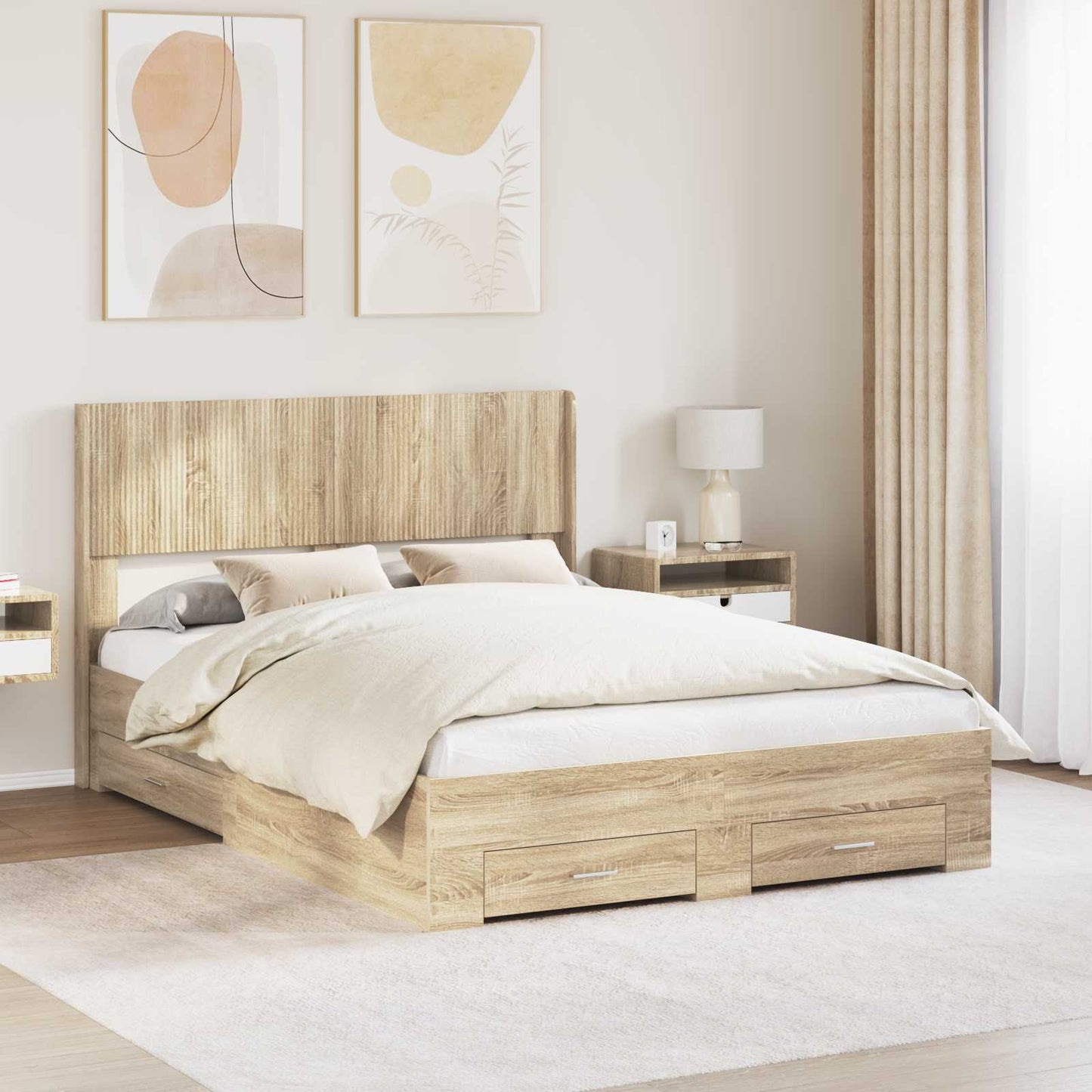 Struttura del letto con stoccaggio e testata Rovere Sonoma | homemem39