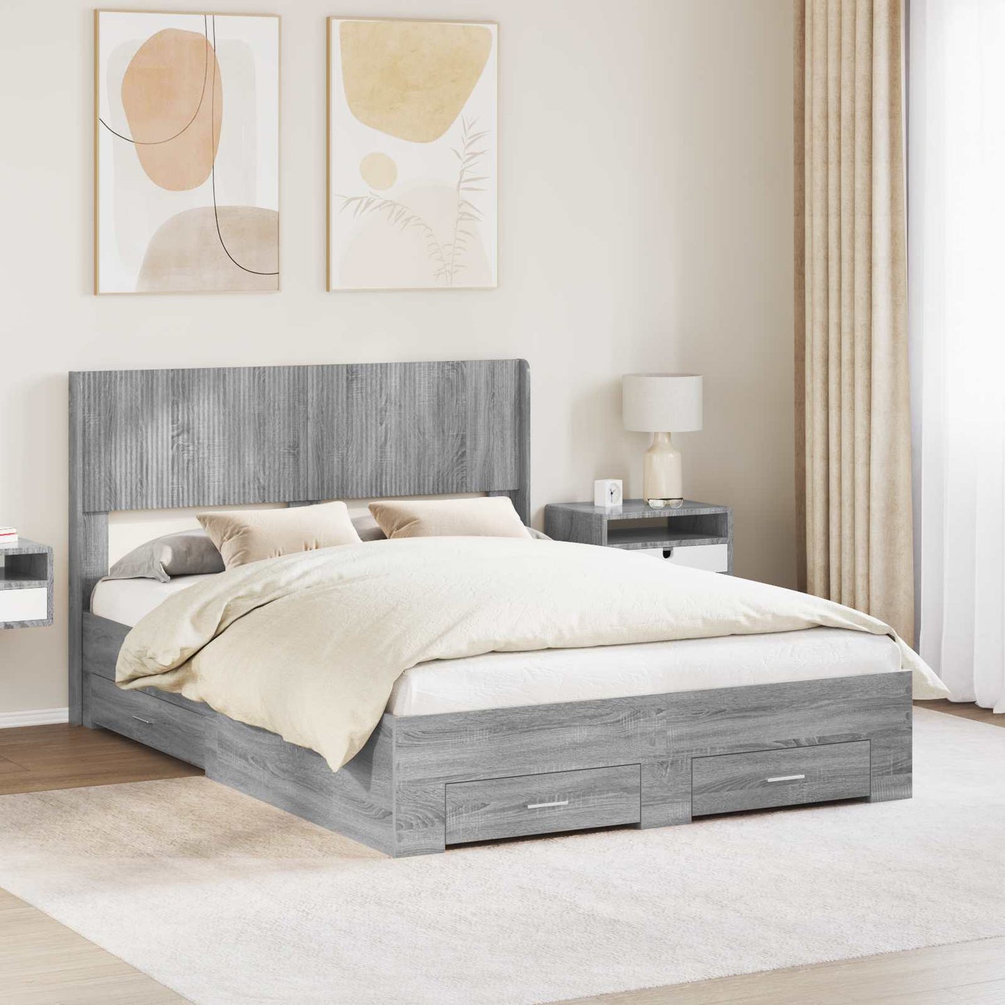 Struttura del letto con stoccaggio e testata Sonoma grigio
