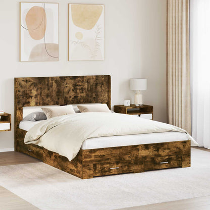 Struttura del letto con stoccaggio e testata Rovere Fumo