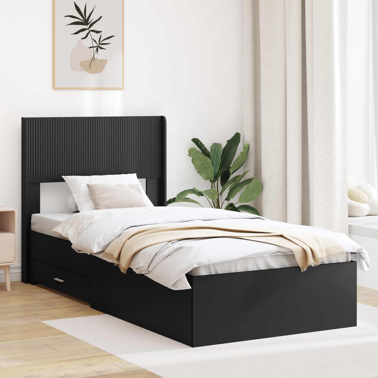 Struttura del letto con stoccaggio e testata Nero 75 x 190 cm | homemem39