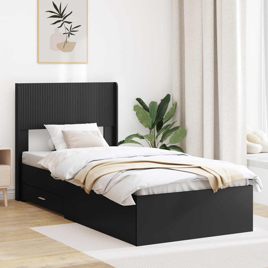 Struttura del letto con stoccaggio e testata Nero 75 x 190 cm | homemem39