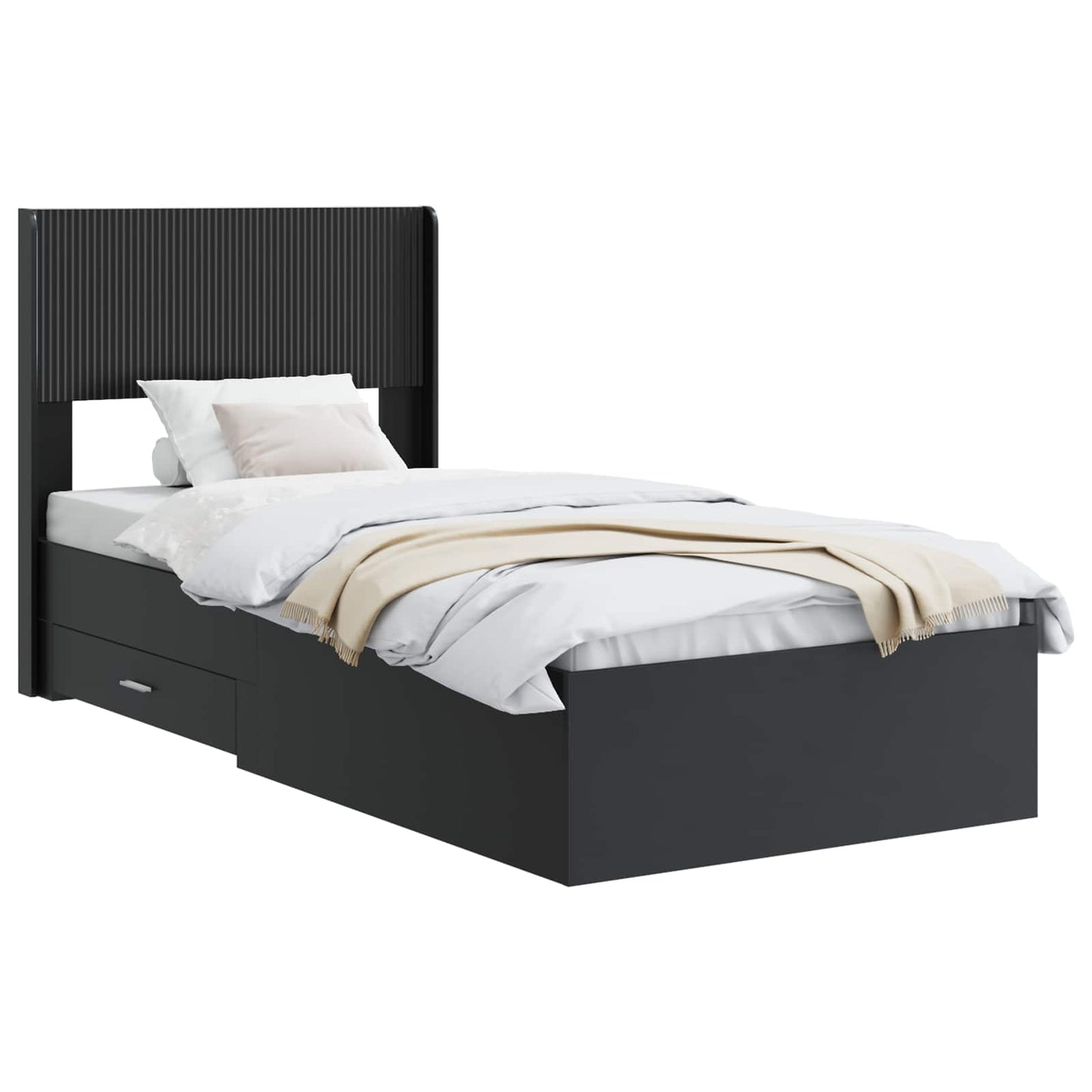 Struttura del letto con stoccaggio e testata Nero 75 x 190 cm | homemem39