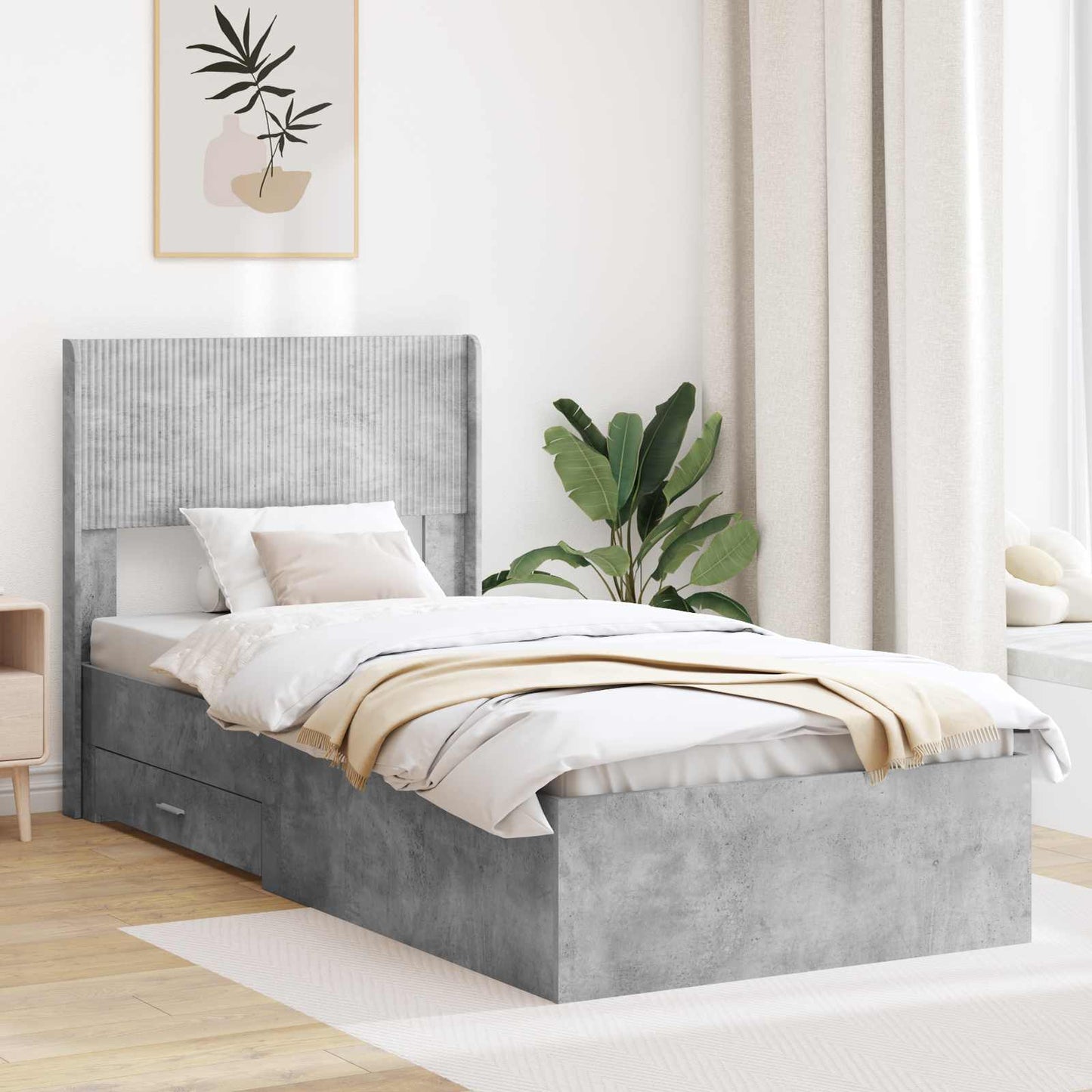 Struttura del letto con stoccaggio e testata Grigio Cemento | homemem39