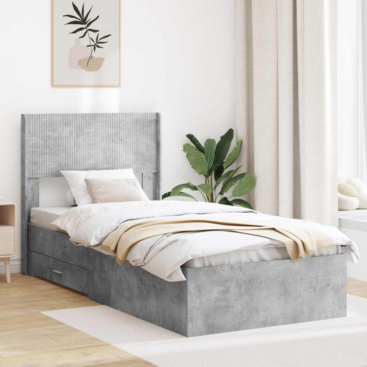 Struttura del letto con stoccaggio e testata Grigio Cemento | homemem39