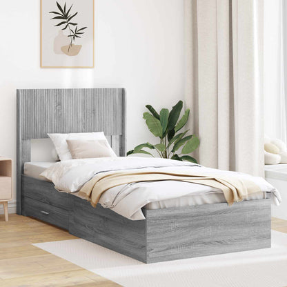 Struttura del letto con stoccaggio e testata Sonoma grigio | homemem39