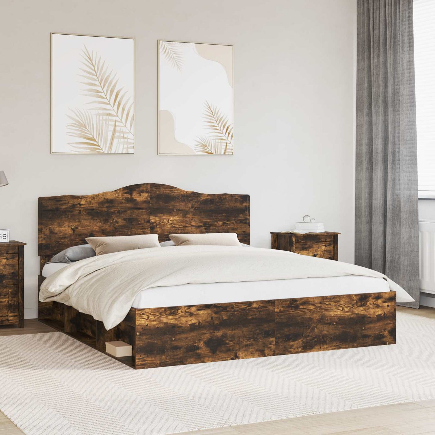 Struttura del letto Rovere fumé 200 x 200 cm Pino massello | homemem39